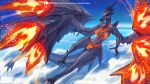  2022 alanscampos anthro blue_eyes breasts capcom claws digital_media_(artwork) elder_dragon female fire flying hi_res monster_hunter nude open_mouth pupils scales sharp_teeth sky slit_pupils solo teeth valstrax video_games wings 