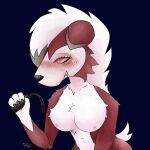  &lt;3 absurd_res anthro bedroom_eyes blush blush_lines breasts canid canine canis claws curvy_figure ears_down eyelashes eyeliner female fluffy_breasts folded_ears fur glowing glowing_eyes grin hi_res looking_at_viewer lycanroc makeup mammal midnight_lycanroc narrowed_eyes nintendo nipples pivoted_ears pok&eacute;mon pok&eacute;mon_(species) red_body red_eyes red_fur seductive sharp_teeth small_tail smile solo solo_focus teeth twinkworshiper88 video_games whip white_body white_fur 
