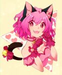  1girl animal_ears arm_strap artifexdemon bangs bare_shoulders cat_ears cat_girl cat_tail choker dress gloves highres looking_at_viewer magical_girl mew_ichigo momomiya_ichigo pink_choker pink_dress pink_eyes pink_gloves pink_hair smile solo tail tokyo_mew_mew 