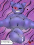  anthro balls belly big_balls big_penis bodily_fluids cum english_text flaccid foreskin gengar genital_fluids genitals hi_res huge_balls huge_penis humanoid humanoid_genitalia humanoid_penis hypnosis implied_hypnosis leaking_cum lemmingjamming looking_at_viewer male mind_control nintendo nipples nude one_eye_closed overweight overweight_anthro overweight_male penis pok&eacute;mon pok&eacute;mon_(species) red_eyes red_sclera smile solo spread_legs spreading sweat sweaty_balls sweaty_genitalia sweaty_legs sweaty_thighs text thick_thighs video_games wink 