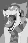  absurd_res anthro bodily_fluids bust_portrait cheek_tuft facial_tuft fangs flint_(blazingflare) floatzel front_view glistening glistening_eyes glistening_nose glistening_tongue greyscale head_tuft headphones hi_res imperatorcaesar looking_aside male mammal monochrome mouth_shot narrowed_eyes neck_tuft nintendo open_mouth pok&eacute;mon pok&eacute;mon_(species) portrait saliva saliva_on_tongue saliva_string scarf simple_background solo tongue tongue_out tuft uvula video_games whiskers 