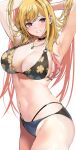  1girl armpits arms_up bikini blonde_hair breasts choker duplicate highres jewelry kitagawa_marin large_breasts looking_at_viewer navel necklace oidoden2535 piercing pink_eyes pixel-perfect_duplicate presenting_armpit short_hair simple_background smile solo sono_bisque_doll_wa_koi_wo_suru swimsuit very_short_hair 