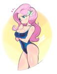  aetherion aqua_eyes blush_stickers breasts bug butterfly butterfly_hair_ornament cleavage cowboy_shot fluttershy hair_ornament hairpin highres long_hair medium_breasts my_little_pony my_little_pony_equestria_girls my_little_pony_friendship_is_magic new_school_swimsuit personification pink_hair school_swimsuit swimsuit 