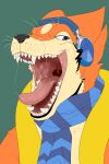  absurd_res anthro bodily_fluids bust_portrait cheek_tuft facial_tuft fangs flint_(blazingflare) floatzel front_view glistening glistening_eyes glistening_nose glistening_tongue head_tuft headphones hi_res imperatorcaesar looking_aside male mammal mouth_shot narrowed_eyes neck_tuft nintendo open_mouth pok&eacute;mon pok&eacute;mon_(species) portrait saliva saliva_on_tongue saliva_string scarf simple_background solo tongue tongue_out tuft uvula video_games whiskers 