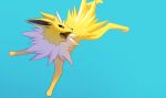  abiko_yuuji animal_focus blue_background commentary_request highres jolteon looking_back no_humans open_mouth pokemon pokemon_(creature) solo tongue watermark yellow_fur 