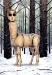  animal_genitalia balls bodypaint creepy_smile distant_star elemental_creature empty_eye_sockets equid equine flora_fauna genitals hi_res horse male mammal official_art plant sheath smile winter wooden 