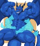  abs anatake anthro balls barazoku bicep_curl biceps big_muscles blue_body blue_dragon_(character) blue_dragon_(series) dragon flexing flexing_bicep genitals group hi_res horn licking lying male muscular muscular_anthro muscular_male muscular_thighs nipples nude pecs pose presenting pupils red_eyes scalie serratus simple_background size_difference slit slit_play slit_pupils smile smirk teeth tongue tongue_out triceps trio wings 