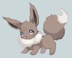  :3 animal_focus blue_background blue_eyes blush blush_stickers commentary eevee fluffy from_side full_body fur_collar happy highres light_blush merino_(merino_9999) multicolored_eyes no_humans open_mouth pokemon pokemon_(creature) simple_background smile solo standing yellow_eyes 