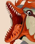  absurd_res ambiguous_gender glistening glistening_eyes green_body green_scales hi_res imperatorcaesar marine red_teeth scales sharp_teeth simple_background solo teeth three-quarter_view 