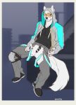  2022 5_fingers anthro black_nose canid canine clothed clothing digital_media_(artwork) eyewear faint fingers footwear fur glasses hair male mammal shoes solo white_body white_fur white_hair 