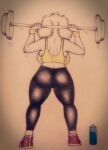  anthro barbell big_ears bra bredlaybagordh canid canine canis clothing domestic_dog exercise female hi_res mammal olannah rear_view solo sports_bra tight_clothing traditional_media_(artwork) underwear water_bottle workout 