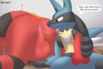  &lt;3 anal animal_genitalia animal_penis anus balls big_balls big_penis blue_body blue_fur butt canid canine canine_penis dialogue digital_media_(artwork) duo erection felid fur genitals hand_on_balls hi_res incineroar knot lucario male male/male mammal narrowed_eyes nintendo open_mouth oral penis pok&eacute;mon pok&eacute;mon_(species) red_body red_eyes red_fur rimming sex simple_background sitting smile text tongue tongue_out varium video_games 