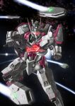  asaba_naoto flying funnels_(gundam) glowing gundam gundam_lfrith gundam_suisei_no_majo mecha mobile_suit open_hand robot science_fiction solo space white_eyes 