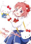  1girl :d ahoge akaza_akari bow double_bun hair_bun happy_birthday hello_kitty hello_kitty_(character) highres mearian open_mouth red_hair sanrio short_hair smile twintails yuru_yuri 