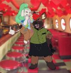  anthro canid canine canis chef_uniform discount_mothman domestic_dog duo female hi_res highlights_(coloring) hyaenid hybrid kilt larger_male male male/female mammal manna-mint mr.hakkai paint_stain poodle restaurant size_difference smaller_female ursid 