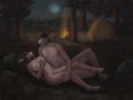 anthro camping cervid danawolfin duo female hi_res incest_(lore) male male/female mammal night 