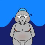  animal_humanoid anthro belly_blush blush bodily_fluids body_blush chubby_male cinnapop genitals hands_behind_back hi_res humanoid looking_back male mammal marine marine_humanoid moobs penis pinniped pinniped_humanoid shipwrecked_64 shy slightly_chubby sweat walrus walrus_humanoid walter_walrus 