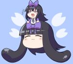  +++ 1girl :3 bangs black_hair blue_background blush bow chibi closed_mouth collared_shirt commentary_request cookie_(touhou) fairy_wings full_body hair_bow highres jacket long_hair madore minigirl neck_ribbon open_mouth purple_bow purple_eyes purple_jacket purple_ribbon ribbon shirt shunga_youkyu simple_background smile star_sapphire touhou white_shirt wings yukkuri_shiteitte_ne 