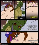  2017 accessory after_sex anthro belly big_belly big_breasts blush bodily_fluids bow_ribbon breasts breath brown_hair colored comic deep_navel domestic_cat dragon duo english_text felid feline felis female green_body green_scales hair hair_accessory hair_bow hair_ribbon hi_res huge_breasts if_hell_had_a_taste male mammal marci_hetson morbidly_obese morbidly_obese_anthro morbidly_obese_female multicolored_body multicolored_scales muscular muscular_anthro muscular_male navel nipples nude obese obese_anthro obese_female open_mouth overweight overweight_anthro overweight_female panting pillow red_eyes ribbons rumbling_stomach scales scar skylar_fidchell sweat teal_eyes text two_tone_body two_tone_scales viroveteruscy yellow_body yellow_scales yellow_sclera 
