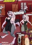  absurd_res anthro canid canid_demon canine canis charlie_morningstar coladezorro comic demon duo female feral genitals hazbin_hotel hellhound helluva_boss hi_res loona_(helluva_boss) male male/female mammal penis solo text thick_thighs translation_request wolf 