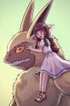  anthro bandai_namco brown_hair digimon digimon_(species) digimon_ghost_game duo female hair hi_res human lamortmon male mammal monster mstdndkkkkk orange_eyes riding_shoulder ruri_tsukiyono sharp_teeth teeth 