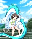  2011 blush chihiro_ogino clothing coulds dragon duo female ghibli haku_(spirited_away) hi_res human male mammal outside sitting sky smile soukosouji spirited_away young 