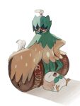  barrel brown_eyes closed_eyes commentary_request decidueye highres looking_back lying mokuzou_(moku_ssbu) no_humans on_back open_mouth pokemon pokemon_(creature) rowlet sleeping tongue white_background 