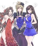  ! 1boy 2girls aerith_gainsborough arm_behind_back bangs bare_arms black_hairband blonde_hair blue_dress blue_eyes blush bow braid breasts brown_hair choker cleavage cloud_strife corset crescent crescent_earrings crossdressing curly_hair dress earrings final_fantasy final_fantasy_vii final_fantasy_vii_remake flamenco_dress flower green_eyes hair_between_eyes hair_bow hair_flower hair_ornament hair_ribbon hairband heart highres jewelry kivavis large_breasts lingerie long_dress long_hair looking_at_viewer looking_down medium_breasts multiple_girls necklace negligee official_alternate_costume open_mouth parted_bangs pink_bow ponytail red_dress red_eyes red_flower red_ribbon ribbon short_dress side_slit sidelocks smile spiked_hair strapless strapless_dress teeth tifa_lockhart twin_braids underwear upper_body upper_teeth v v_arms 