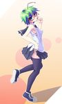  antennae armpits bad_id bad_pixiv_id bespectacled black_legwear glasses green_eyes green_hair mirinduke shoes short_hair skirt skirt_lift sneakers solo thighhighs touhou wriggle_nightbug zettai_ryouiki 