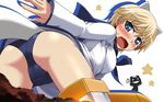  aleksandra_i_pokryshkin animal_ears ass bad_id bad_pixiv_id blonde_hair blue_eyes blush brave_witches cosplay fang miyafuji_yoshika miyafuji_yoshika_(cosplay) multiple_girls nikka_edvardine_katajainen no_pants null_(nyanpyoun) school_swimsuit school_uniform serafuku silhouette_demon strike_witches striker_unit swimsuit swimsuit_under_clothes tail world_witches_series 