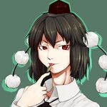  :p bad_id bad_pixiv_id black_hair face fountain_pen hat licking looking_at_viewer lowres osashimi pen red_eyes shameimaru_aya short_hair solo tokin_hat tongue tongue_out touhou 