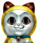  bell bell_collar big_eyes black_eyes bow collar doraemon dorami eyelashes lack looking_at_viewer no_humans robot simple_background smile solo upper_body 