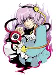  colored_eyelashes eyeball eyelashes grin hairband heart highres komeiji_satori lavender_hair purple_eyes short_hair smile solo takatuyuu third_eye touhou 