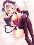  bat_wings breasts demon_tail hat head_wings large_breasts short_hair silver_hair solo tail thighhighs touhou wings yagokoro_eirin yanmarson yellow_eyes 