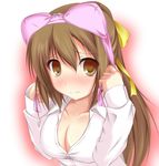  bad_id bad_pixiv_id blush bra bra_on_head breasts brown_eyes brown_hair cleavage embarrassed griefwear lingerie medium_breasts mitsuki_sohara object_on_head solo sora_no_otoshimono underwear 