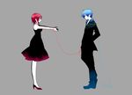  1girl blue_hair couple dress formal hetero kaito meiko pink_hair profile red_string short_hair simple_background string suit tsuyuka_(sunny_spot) vocaloid 