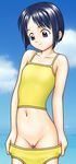  bare_shoulders blue_eyes blue_hair bob_cut love_hina maehara_shinobu midriff non-web_source ocean pussy short_hair solo swimsuit tankini undressing 