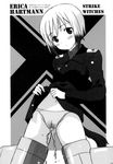  artist_request blush cameltoe erica_hartmann greyscale military military_uniform monochrome multicolored_hair panties pee peeing peeing_self scan shirt_lift short_hair solo strike_witches striker_unit tail two-tone_hair underwear uniform world_witches_series 
