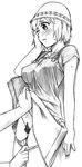  1girl bad_id bad_pixiv_id blush breasts casual cloche_hat covered_nipples dress greyscale hat hetero hyakko impossible_clothes impossible_dress large_breasts monochrome nonomura_ayumi panties panty_pull pubic_hair pussy sawa_jaaji short_hair skirt skirt_lift solo_focus traditional_media underwear 