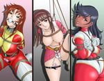  70s amiba00 arms_behind_back ball_gag bdsm bodysuit bondage bound bound_arms box_tie breast_bondage breasts buckle crotch_rope dark_skin egg_vibrator frogtie gag gagged great_mazinger honoo_jun large_breasts maria_grace_fleed mazinger_z multicolored multicolored_bodysuit multicolored_clothes multiple_girls nipple_clamps oldschool open_mouth panties red_bodysuit rope shibari shibari_over_clothes skin_tight ufo_robo_grendizer underwear vibrator yellow_bodysuit yumi_sayaka 