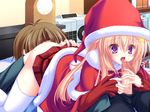  69 ass ass_grab blonde_hair censored christmas fellatio game_cg girl_on_top grabbing_another's_ass groping hat highres meri_chri mikagami_mamizu mosaic_censoring oral penis purple_eyes santa_costume santa_hat seiya_mashiro skirt skirt_lift solo_focus thighhighs tongue 