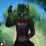  anthro canid canine canis green hi_res hybrid lgbt_pride male mammal paulmuttbishop pride_color_flag pride_colors solo wolf 