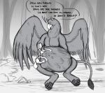  avian beak belly big_belly canid canine canis dialogue feral feral_pred feral_prey group gryphon gryphon_pred hi_res jagg_(thatgryphonguy) larger_feral larger_pred male mammal mythological_avian mythology pawpads sitting size_difference sketch teasing thatgryphonguy unwilling_prey vore wings wolf 