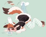  2021 4_toes anthro banditvevo biped birdpaw_(artist) blush brown_body brown_fur brown_pawpads canid canine canis claws clothed clothing digital_drawing_(artwork) digital_media_(artwork) disembodied_hand domestic_dog eyes_closed feet fur group hindpaw humiliation legwear maid_uniform mammal nonbinary_(lore) pattern_clothing pattern_legwear pawpads paws solo_focus striped_clothing striped_legwear stripes toe_claws toes uniform wedgie white_body white_fur 