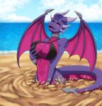 activision anthro beach big_breasts bikini breast_fondling breast_grab breast_play breasts clothing collar cynder dragon eyes_closed female fondling hand_on_breast hi_res horn looking_pleasured membrane_(anatomy) membranous_wings metal_collar navel open_mouth partially_submerged quicksand saikunn sand scalie seaside sinking solo spyro_the_dragon stuck swimwear video_games wings 