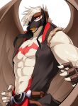  5_fingers abs accipitrid accipitriform anthro aquilo_(kemo_coliseum) athletic athletic_anthro athletic_male avian beak bird brown_body brown_feathers clothed clothing e_convenientn eagle feather_hair feathers fingerless_gloves fingers gloves handwear hi_res humanoid_hands kemo_coliseum male mask navel open_clothing open_shirt open_topwear pecs pseudo_hair shirt sleeveless_shirt solo tan_body tan_feathers topwear yellow_beak 