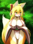  2022 5_fingers absurd_res anthro asian_clothing big_breasts blonde_hair blush breasts brown_body brown_fur canid canine claws cleavage clothed clothing cute_fangs east_asian_clothing embarrassed faroula_twitt female female_anthro finger_claws fingers fox fur gloves_(marking) green_eyes hair hi_res high_cut_miko_outfit japanese_clothing kemono looking_away mammal markings miko_outfit multicolored_body multicolored_fur open_mouth orange_body orange_fur portrait pupils shrine_maiden slit_pupils solo three-quarter_portrait tongue white_body white_fur 