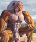  absurd_res anthro beach clay_calloway_(sing) ekoi1995 felid genitals hi_res lion male mammal muscular nipples pantherine penis seaside sing_2 solo 