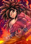  1boy artist_name black_hair body_fur dragon_ball dragon_ball_gt long_hair male_focus mattari_illust monkey_boy monkey_tail muscular muscular_male red_fur signature son_goku spiked_hair super_saiyan super_saiyan_4 tail topless_male twitter twitter_username yellow_eyes 