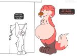  ambiguous_gender anthro belly big_belly canid canine drake_(kitty_pride) flat_colors fox foxball fur happy kitty_pride lagomorph leporid mammal navel nude obese overweight overweight_anthro rabbit simple_background smile standing text video_games 